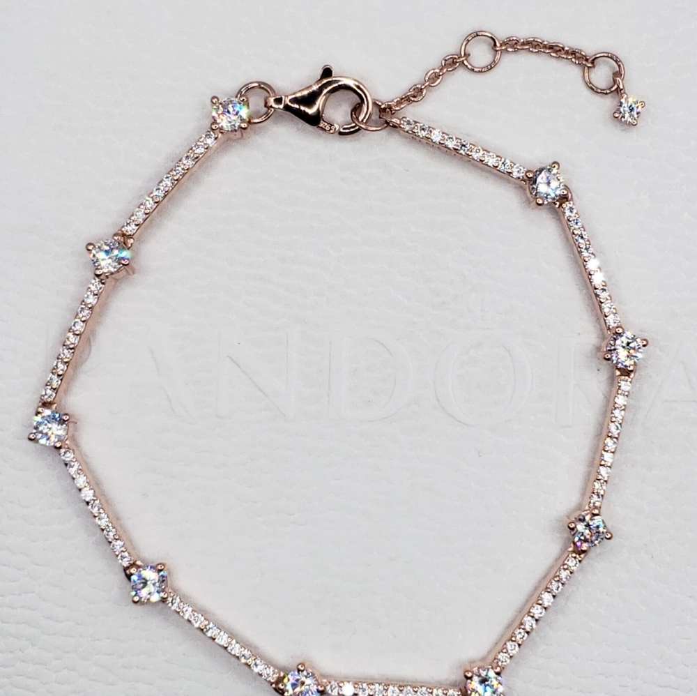 Pandora Rose Gold Cubic Zirconia Star Link Bracelet (6.3 in)